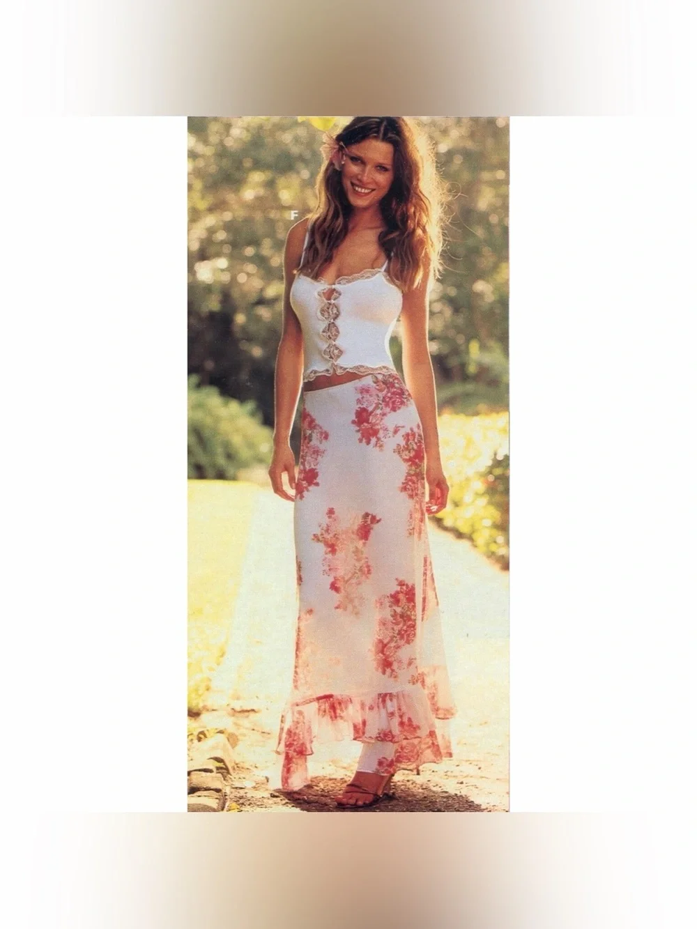1990s Floral Ruffle Maxi Skirt - As Seen On Veronika Varekova - Picture 2 of 6
